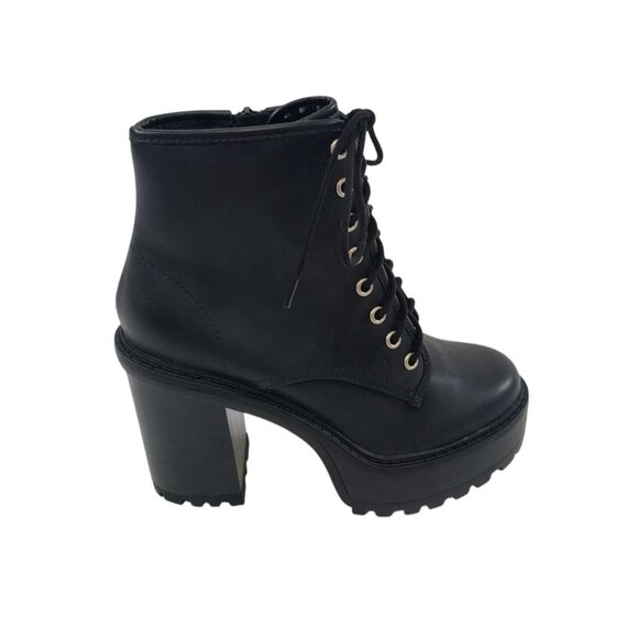 Black Platform Lace-Up Ankle Boots, 5" Chunky Heel, Side Zipper, Size 8 Women’s - Picture 8 of 9